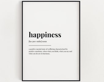 HAPPINESS DEFINITION PRINT, Digital Download Prints, Printable Wall Art Quotes, Digital Download Wall Art, Motivational Wall Art, Home Decor