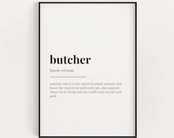 BUTCHER DEFINITION MEANING | Digital Download | Printable Wall Art | Definition Print | Home Decor | Instant Download