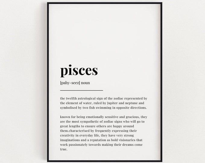 PISCES DEFINITION PRINT | Wall Art Print | Pisces Print | Gift For Pisces | Zodiac Star Sign | Astrology Art