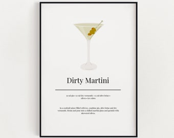 DIRTY MARTINI COCKTAIL Print | Kitchen Wall Art | Cocktail Recipe Print | Cocktails | Kitchen Print | Cocktail Art | Kitchen Poster