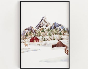 CHRISTMAS PRINT | Winter Landscape Print | Christmas Wall Art | Festive Print | Xmas Decor | Christmas Decor | Winter Forest Print
