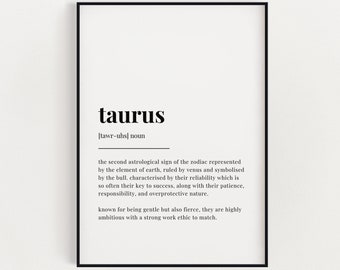 TAURUS DEFINTION PRINT | Wall Art Print | Taurus Print | Gift For Taurus | Zodiac Star Sign | Astrology Art