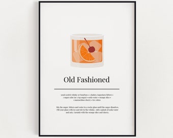 OLD FASHIONED COCKTAIL Printable Wall Art | Kitchen Wall Art | Cocktail Recipe Print | Instant Download | Digital Download | Bar Cart Decor