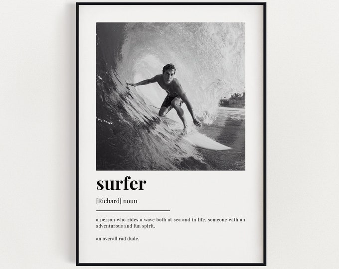 PERSONALISED SURFER DEFINITION Print | Wall Art Print | Surfer Gift | Surfer Print | Definition Print | Quote Print | Custom Gift With Photo