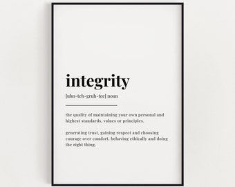 INTEGRITY DEFINITION PRINT | Wall Art Print | Integrity Print | Definition Print | Quote Print