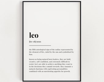 LEO DEFINITION PRINT | Wall Art Print | Leo Print | Gift For Leo | Zodiac Star Sign | Astrology Art