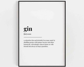 GIN DEFINTION PRINT | Gin and Tonic, Kitchen Wall Art, Cocktail Wall Art, Kitchen Decor, Cocktail Poster, Bar Decor, Drink Sign, Wall Decor