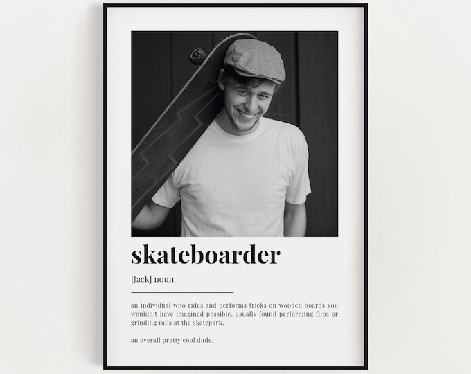 PERSONALISED SKATEBOARDER DEFINITION Print | Wall Art Print | Skateboarder Gift | Skateboarder Print | Quote Print | Custom Gift With Photo