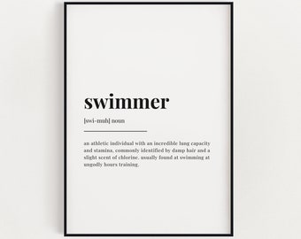 SWIMMER DEFINITION MEANING | Printable Wall Art | Swimmer Print | Definition Print | Quote Print | Swimmer Gift | Digital Download Print