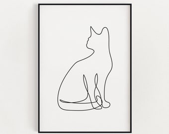 ABSTRACTE CAT LINE tekening afdrukken | Lijntekeningen | Minimalistische prints | Kattentekening | Kattenprint | Woondecoraties | Wanddecoratie