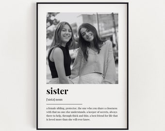 PERSONALISED SISTER DEFINITION Print, Wall Art Print, Sister Gift, Sister Print, Photo Definition Print, Quote Print, Custom Gift With Photo