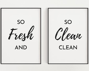 So Fresh So Clean Print | Bathroom Print | Set Of Two Bathroom Print | Bathroom Decor | Bathroom Wall Art