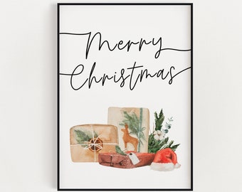 KERSTPRINT, vrolijk kerstfeest, kunst aan de muur kerst, feestelijke print, winterdecor, kerstdecor, kerstversiering