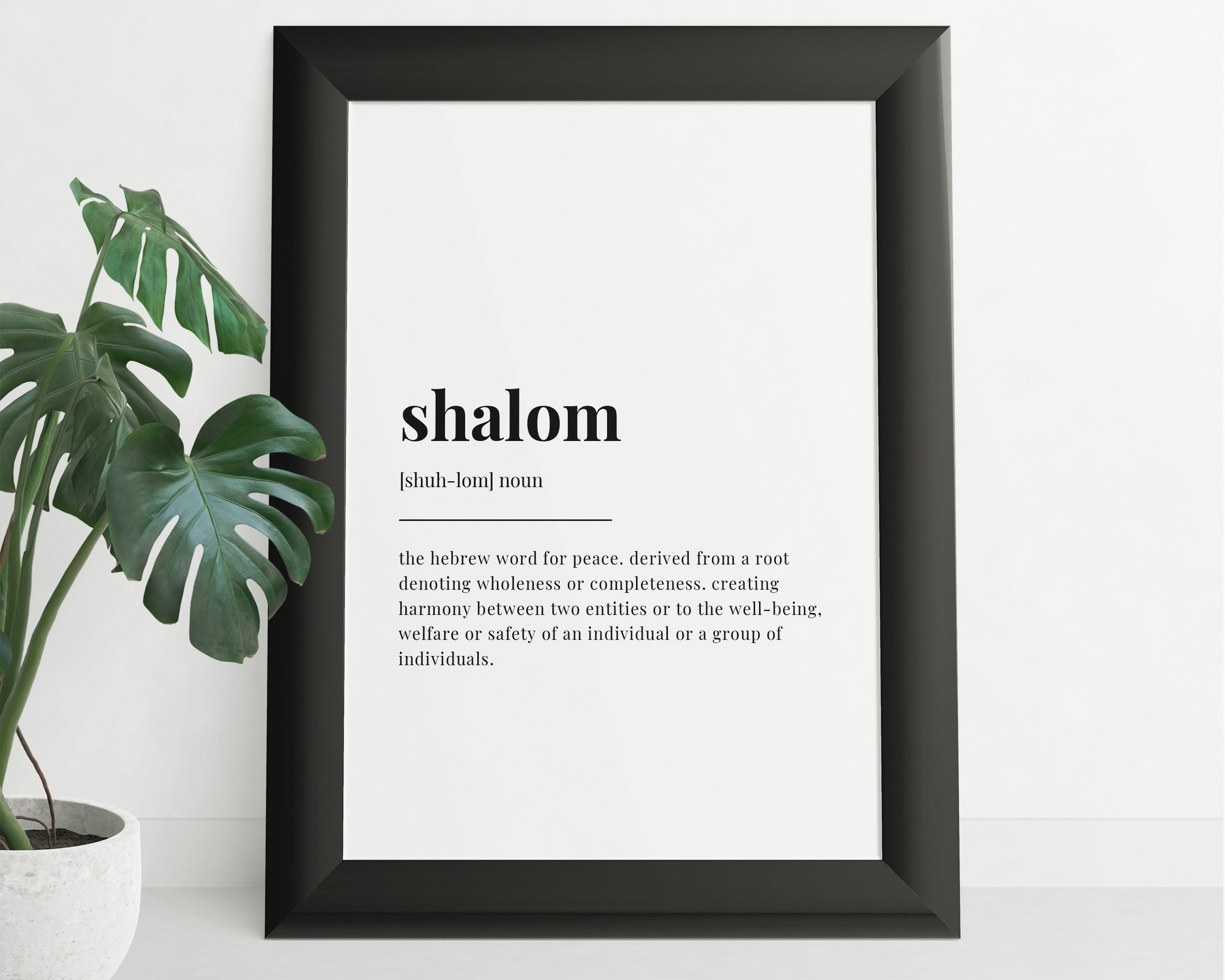 Shalom Definition Canvas Print Decor Hebrew Word Rooted in The word Shalom  Wall Painting Posters Artwork 12”X15” Modern Home Decoration (Framed)