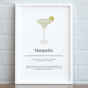 COCKTAIL WALL ART Margarita Printable Kitchen Wall Art Cocktail Recipe ...