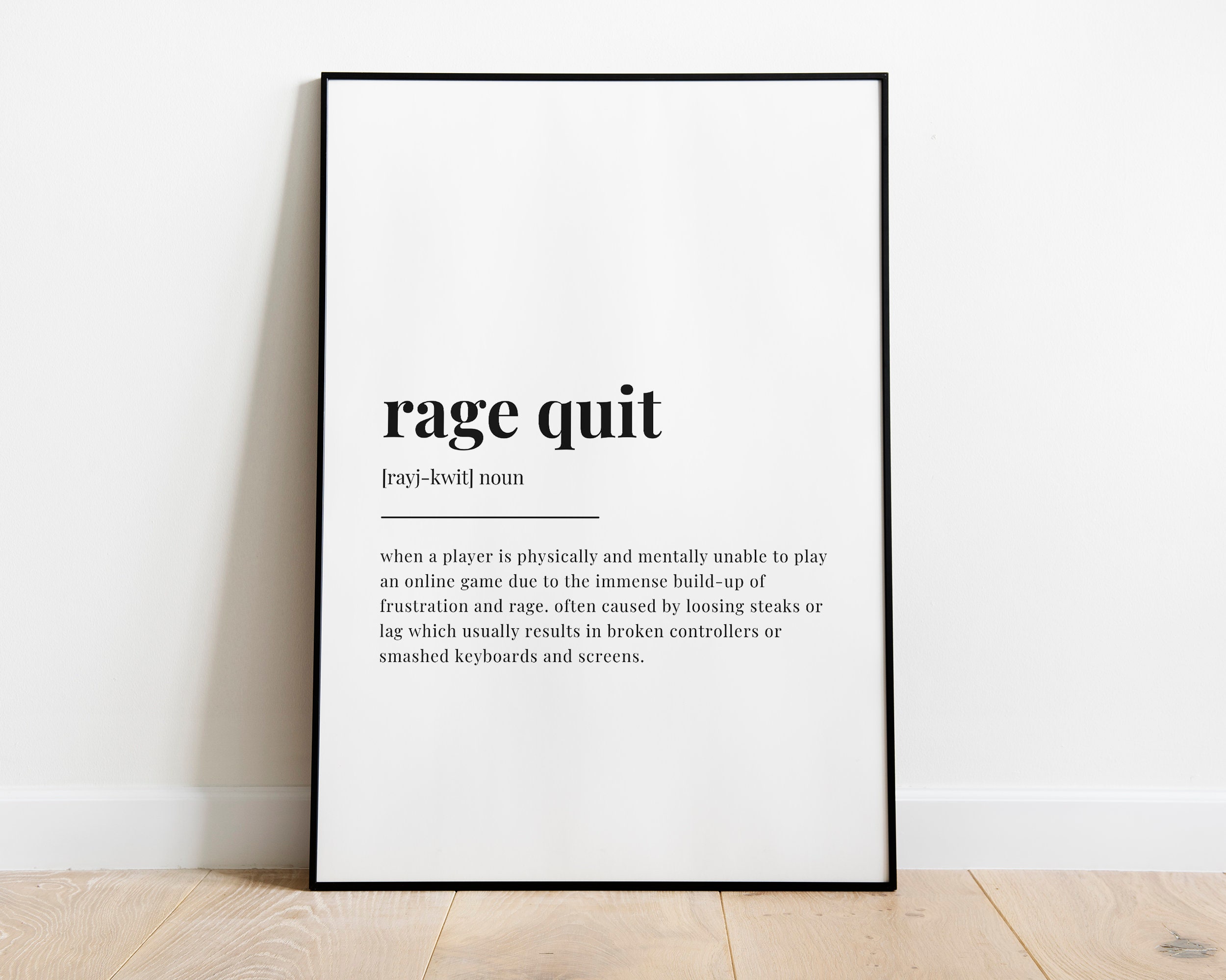 Rage-Quit Definition Wall Art - White Skateboard Wall Art – Skateboard Artsy