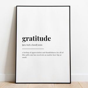 GRATITUDE DEFINITION MEANING | Printable Wall Art | Gratitude Print ...