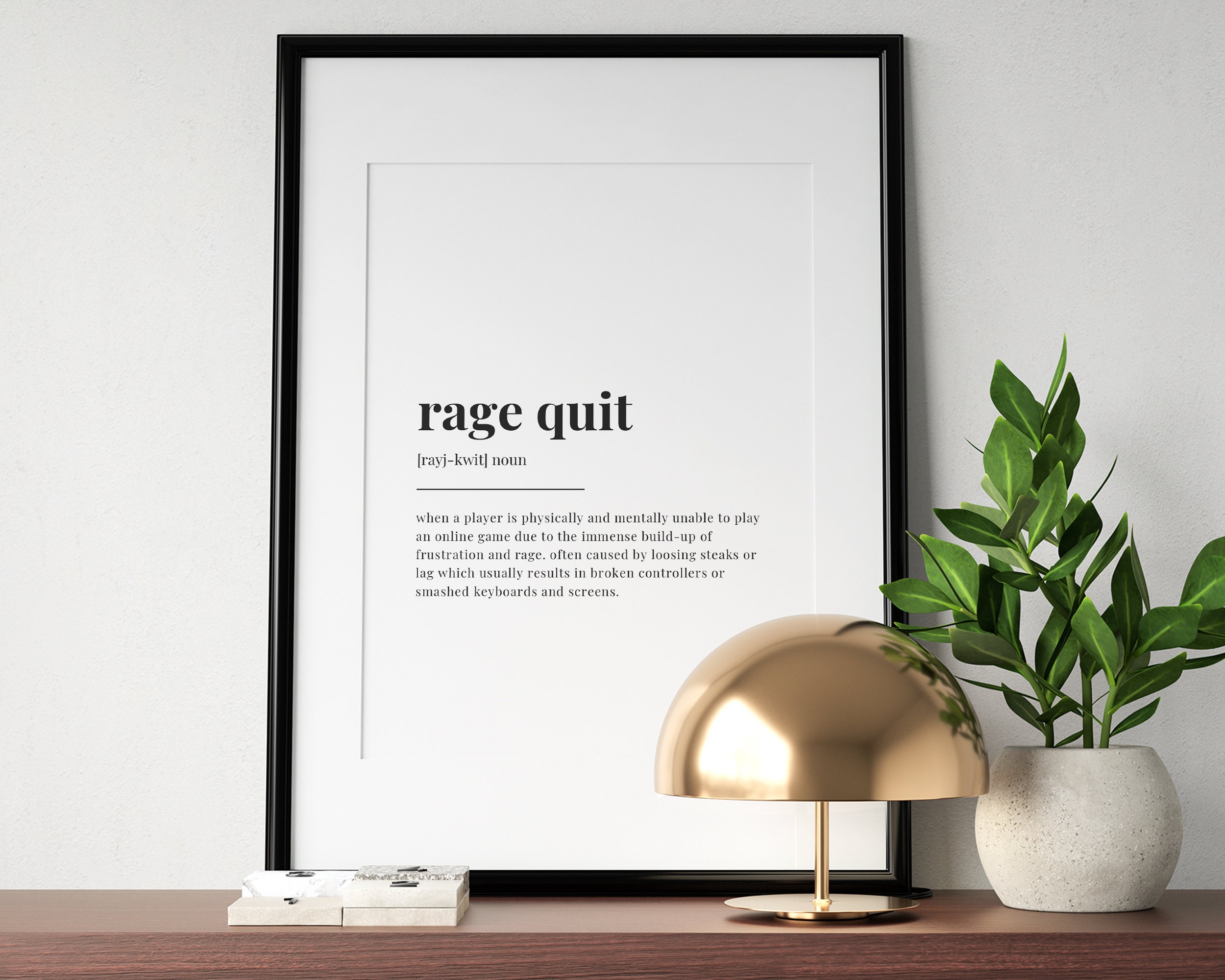 Rage-Quit Definition Wall Art - White Skateboard Wall Art – Skateboard Artsy