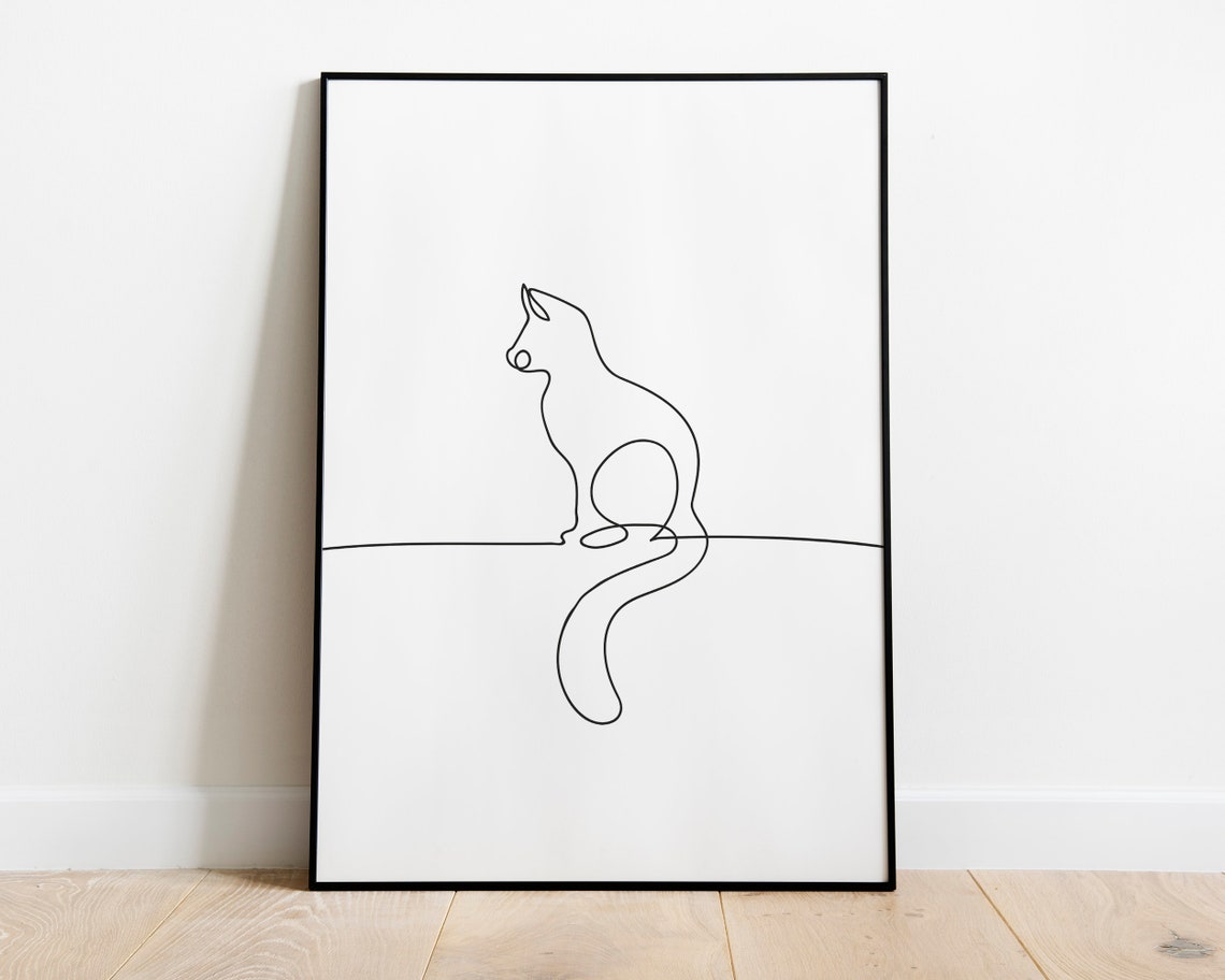 CAT LINE DRAWING Printable Wall Art | Instant Download Black and White ...