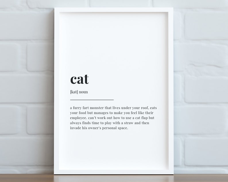 CAT DEFINITION PRINT, Wall Art Print, Quote Wall Art, Gift for Cat