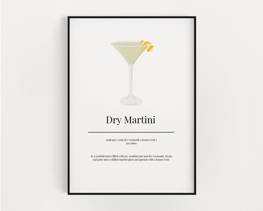 COCKTAIL WALL ART Dry Martini Printable Kitchen Wall Art Cocktail