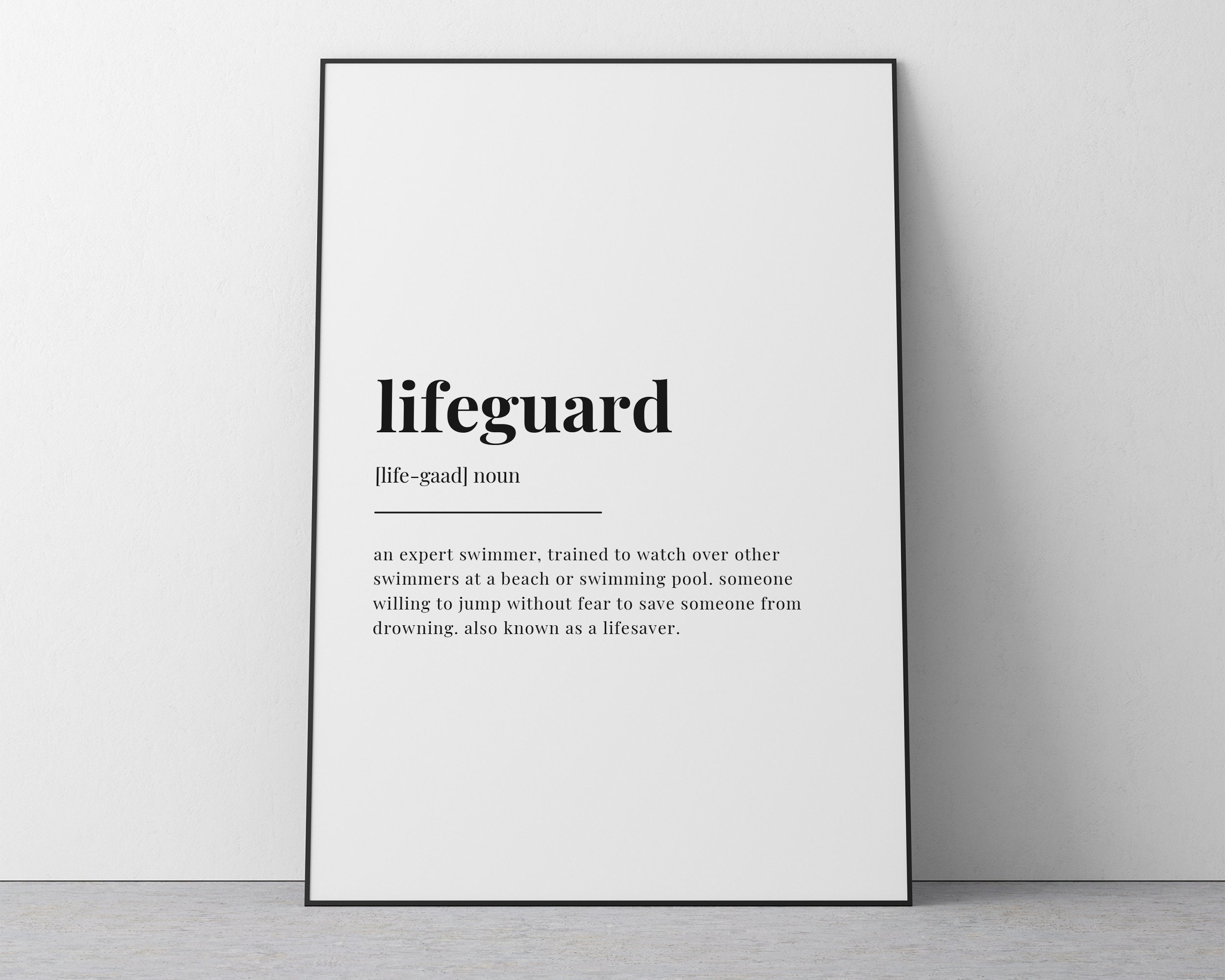 LIFEGUARD DEFINITION MEANING Printable Wall Art Lifeguard Etsy UK