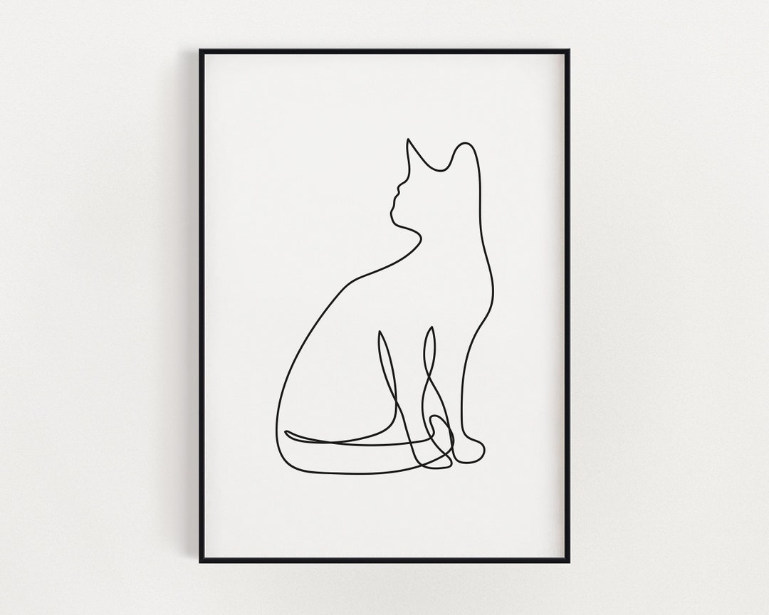 CAT LINE DRAWING Printable Wall Art | Instant Download | Black and ...