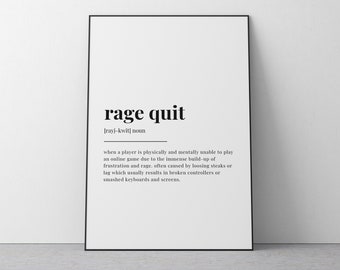 Rage - Quit Definition Dictionary Word Meaning Wall Prints Canvas Wall Art  with Saying Farmhouse Wall Art Painting Modern Wall Decor for Home School