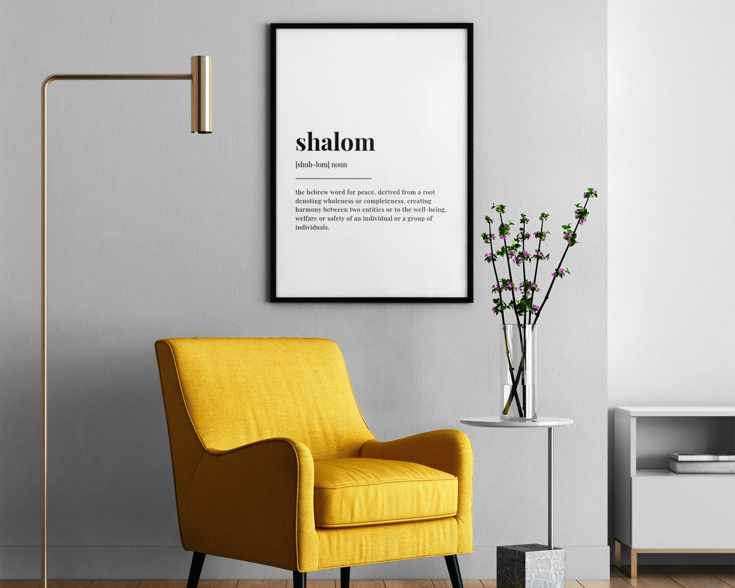Shalom Definition Canvas Print Decor Hebrew Word Rooted in The word Shalom  Wall Painting Posters Artwork 12”X15” Modern Home Decoration (Framed)