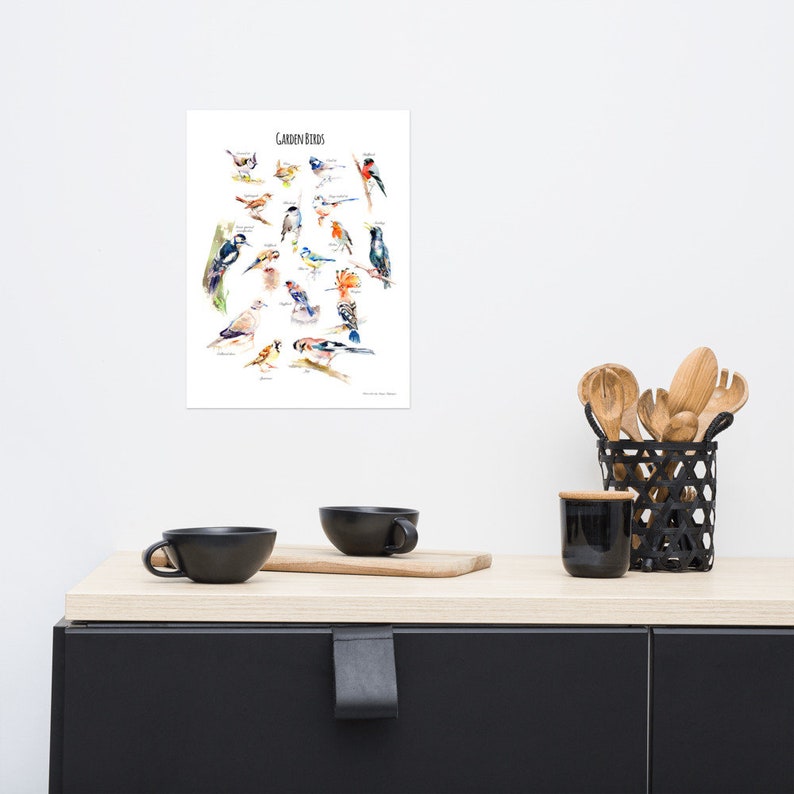 with names birds wall decor unframed wildlife wall art Garden Birds Print from Watercolor painting collection bird identification poster