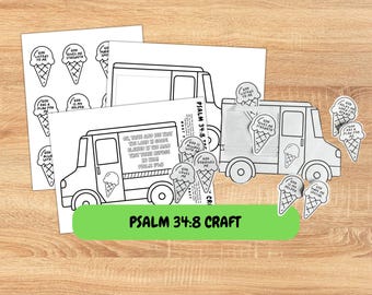 Manualidad imprimible de camión de helados, Prueben y vean que el Señor es bueno Salmo 34:8, Bondad de Dios VBS Manualidad de verano imprimible, Escuela Dominical