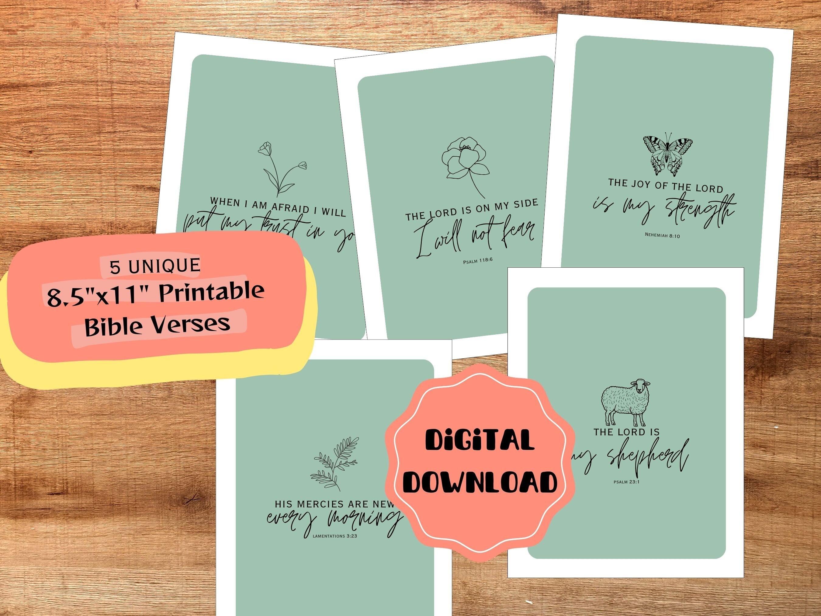 5 Bible Verses Printable Digital Download 8.5x11 PDF Scripture Verses ...