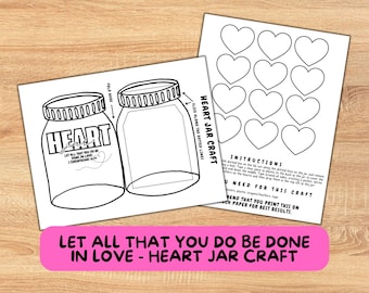 Valentine's Day Printable Heart Jar of Love Craft, Craft of Kindness, Sunday School Activity, Children's Ministry, Bible Lesson, Kids Church