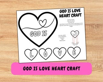 God is Love Printable Heart Kid's Craft, God is Love Craft, Printable Craft, Sunday School, Children's Church, Kid's Heart Activity