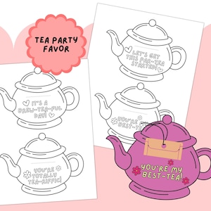 Tea Party Printable Favor, Tea Pot Tea Bag Favor, Girl's Birthday Party Table Favor, Tea Party Birthday Activity Craft, It's Tea Time