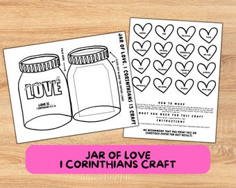 1 Corinthians 13 Love Jar Craft, Bible Verse Valentine Craft, Sunday School Lesson on Love, Love is Patient Kind, Christian Valentine