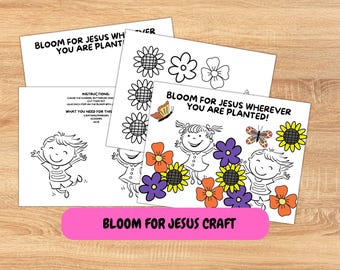 Bloom for Jesus Wherever you are Planted Printable Craft, Spring Flowers Cut and Color Craft, Spring Sunday School Activity, Spring Craft