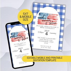4th Of July BBQ Invitation, Party In USA Invite, Independence Day BBQ Barbeque Invite, July Fourth Red White Blue, Editable Canva