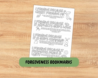 Kid's Forgiveness Printable Coloring Bookmarks, Religious Craft, Kids Coloring Bookmarks, Sunday School, Christian Kids Craft
