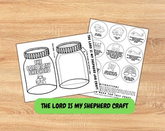 Manualidad imprimible del frasco "El Señor es mi pastor" / Manualidad bíblica del Salmo 23 para niños / Manualidad cristiana para niños / Actividad para la escuela dominical / Manualidad de ovejas
