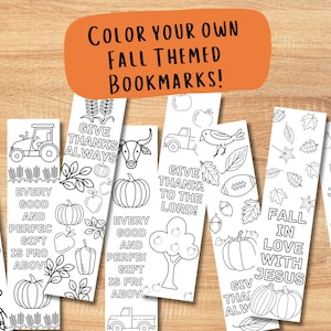 8 Bookmarks for Sunday School, Religious Kids Coloring Bookmarks, Harvest Fall Craft, Sunday School Printable, Christian Autumn Kids Craft