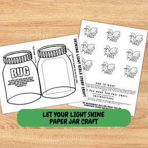 Shine Your Light Knutselen met insectenpot • Afdrukbaar Mattheüs 5:16 • Christelijk knutselwerkje met bliksem • Zondagsschool zomeractiviteit • Knutselen met papieren pot