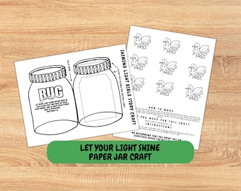 Shine Your Light Bug Jar Craft • Matthew 5:16 Printable • Christian Lightning Bug Craft • Sunday School Summer Activity • Paper Jar Craft