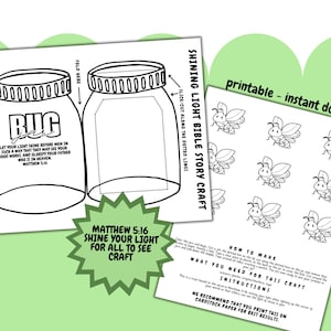Shining Your Light Fireflies Printable Craft, Matthew 5:16 Let your light shine before men,  Bible Story, Sunday School, Lightning bug craft