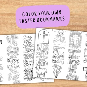 Easter Bookmarks Printable | He Is Risen Bible Verse Coloring Bookmarks | Christian Easter Craft for Kids | Sunday School Craft