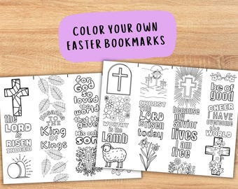 Easter Bookmarks Printable | He Is Risen Bible Verse Coloring Bookmarks | Christian Easter Craft for Kids | Sunday School Craft