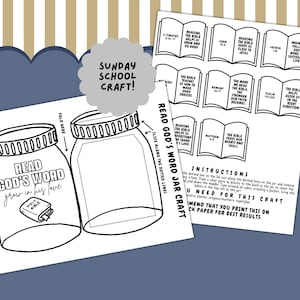Read the Bible Printable Craft for Kids, Mason Jar Activity, Sunday School Craft, Encouragement for Reading the Bible, Children&#39;s Church
