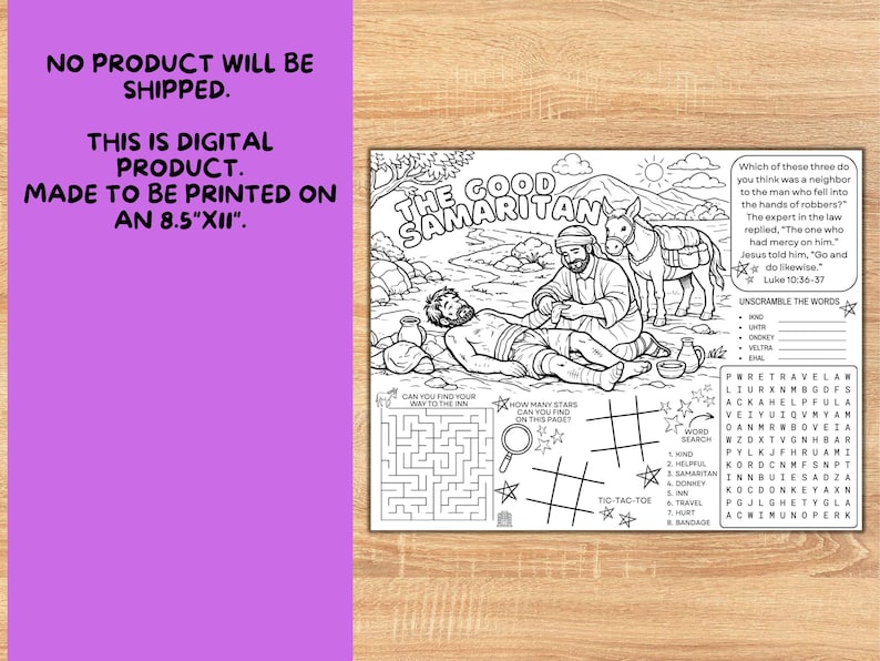 Good Samaritan Activity Mat Printable | Bible Coloring Page for Kids ...