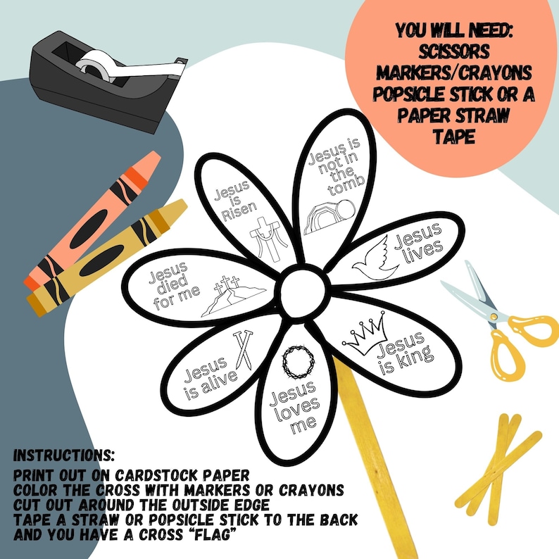Easter Flower Craft Sunday School Coloring Flags Kids Craft Project ...