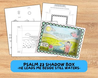 Salmo 23:2 Junto a aguas de reposo me pastoreará (manualidad de caja de sombras), El Señor es mi pastor, Actividad bíblica para niños de la Escuela Bíblica de Verano, Manualidad para la escuela dominical